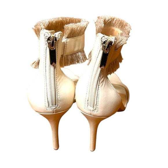 Sam Edelman Anabeth High Heels Sandals 8 Beige Leather Open Toe Zip Fringe - Picture 7 of 10